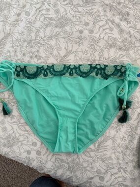 Time and Tru Mint Green Bikini Bottom with Dark Teal Lace Trim